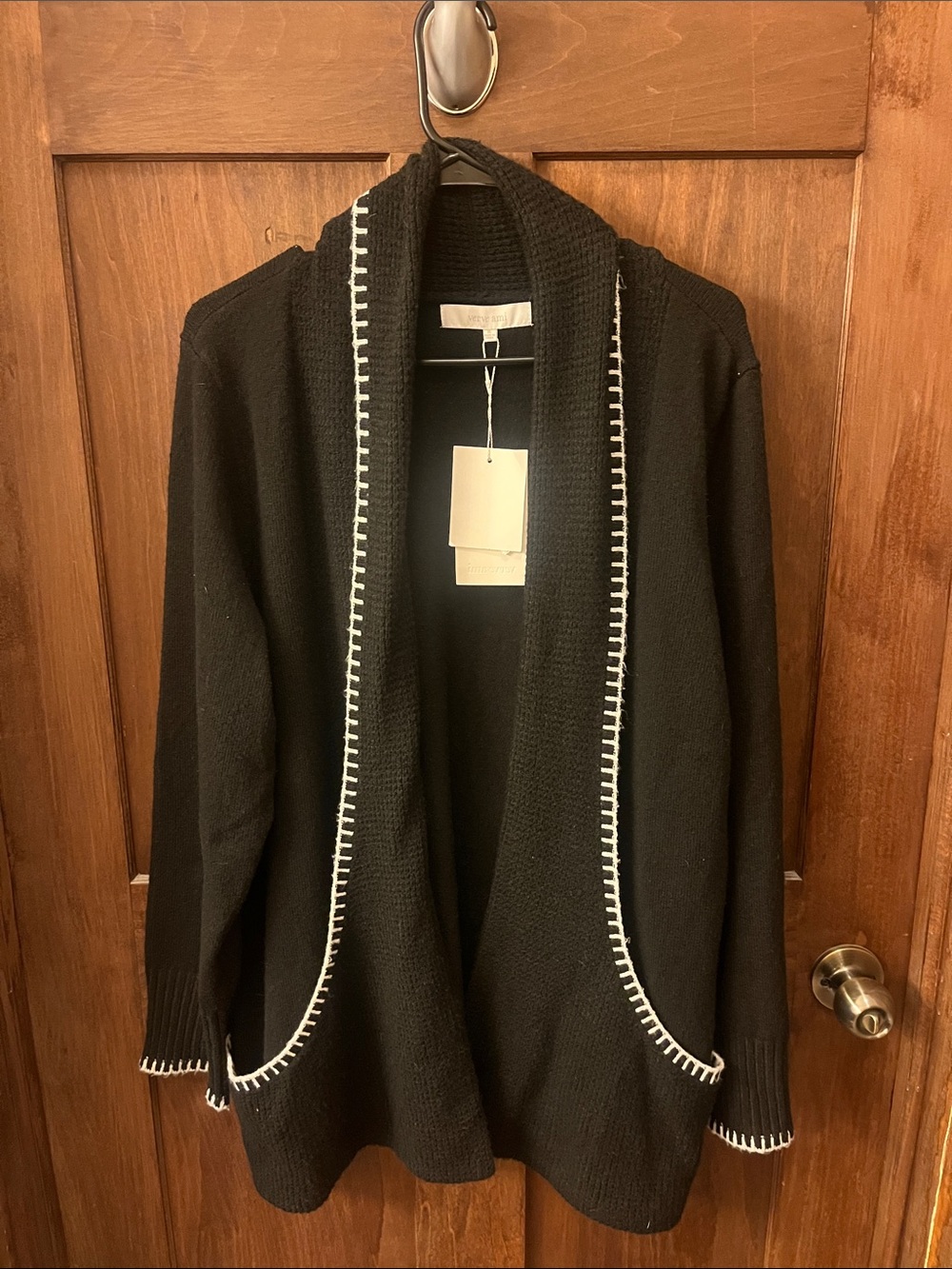 Verve Ami Black Open-Front Cardigan with White Contrast Trim